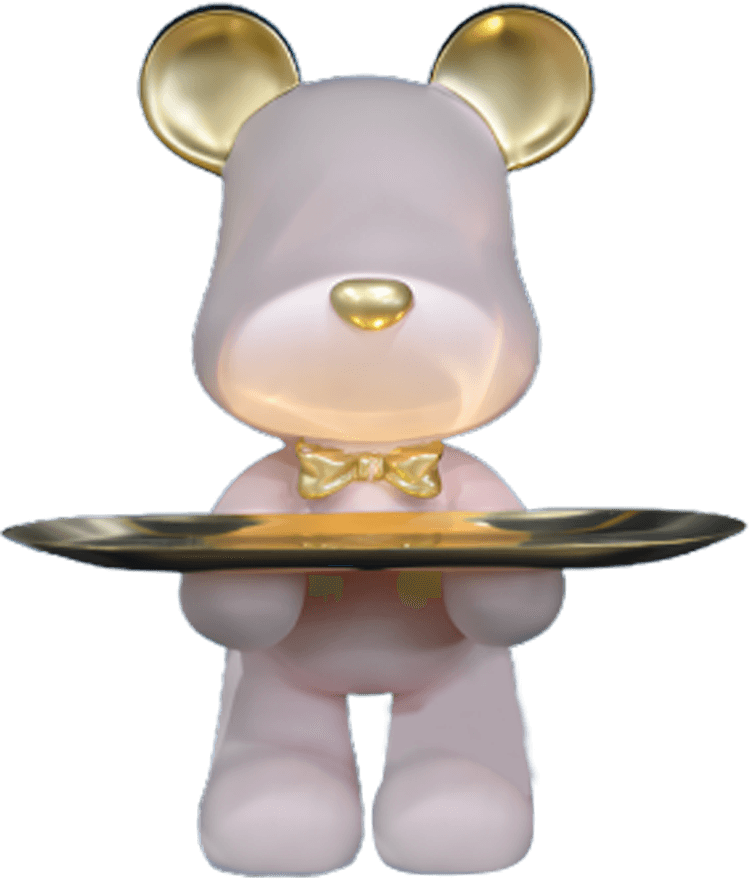 LUXURES BEAR SCULPTURE W/ TRAY ALS005 PINK