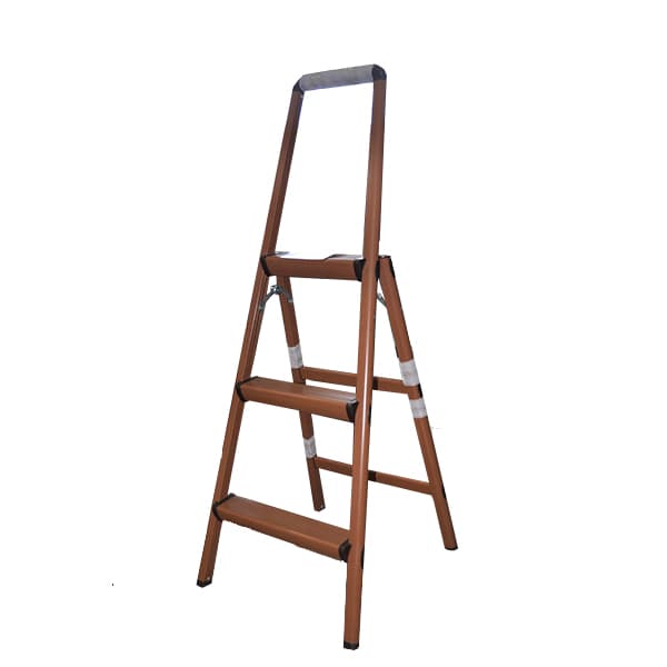 BULLSTRONG ALUM. LADDER WOOD COLOR R-16604W 3 STEPS